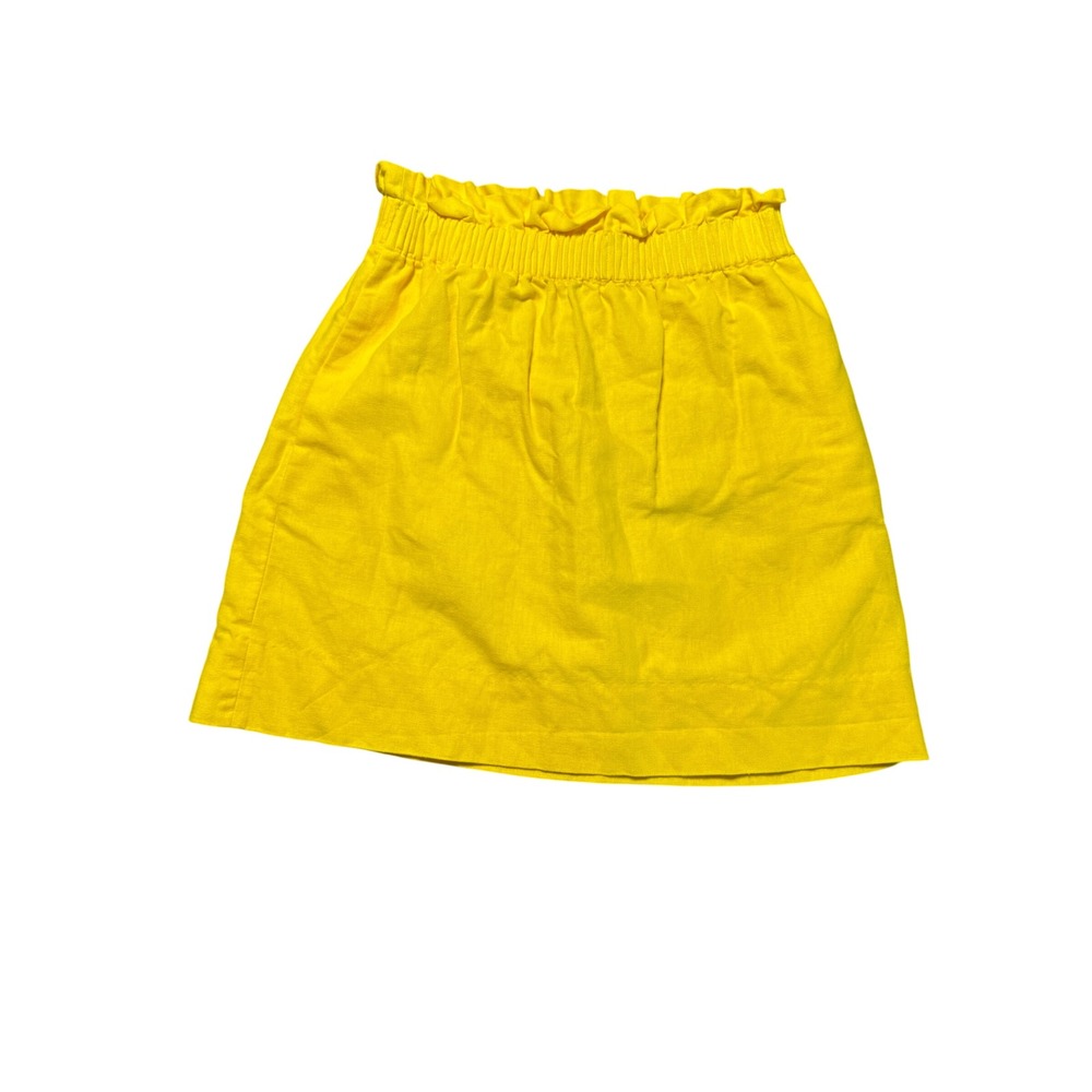 J.Crew Skirt Women SZ 00 Bright Yellow Linen Cotton Flowy Pull On Pocket Summer